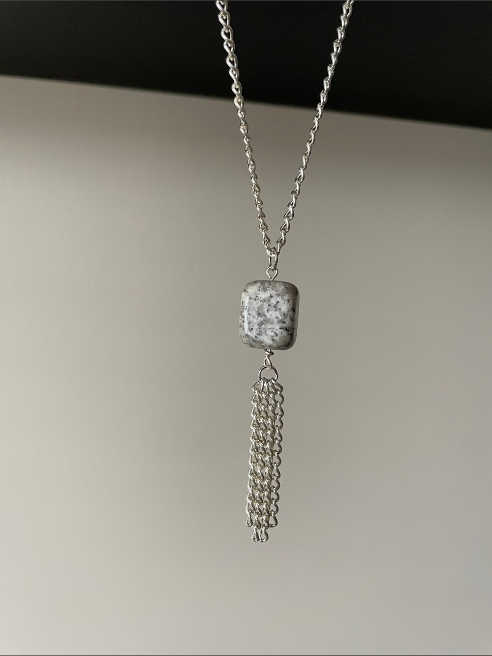 Grey, black, white spotted Dangle Chain Necklace